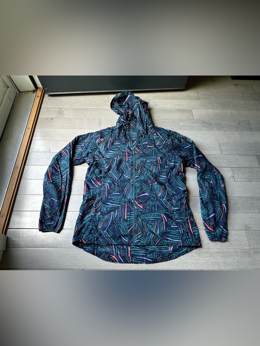 Patagonia Jacket Women Houdini Rain Fern Hood Light Zip Travel Coat Core Size XL